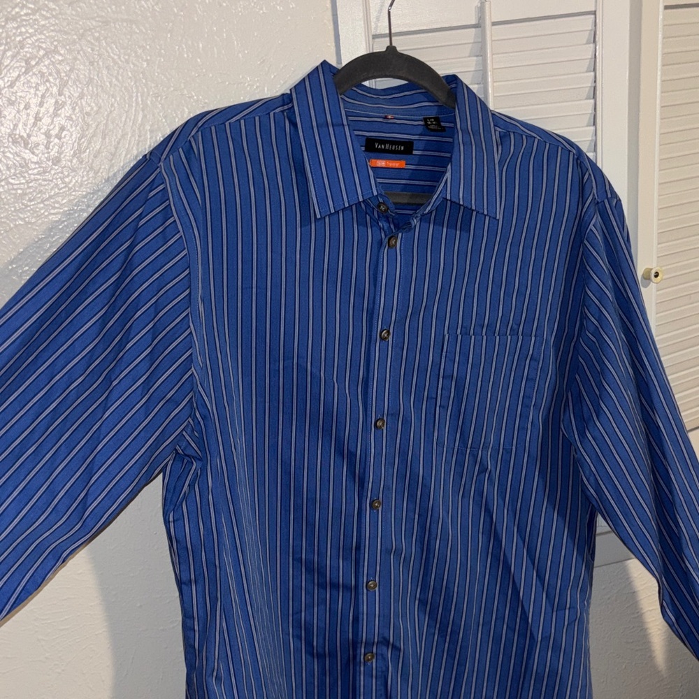 Van Heusen Navy and White Striped Casual Shirt